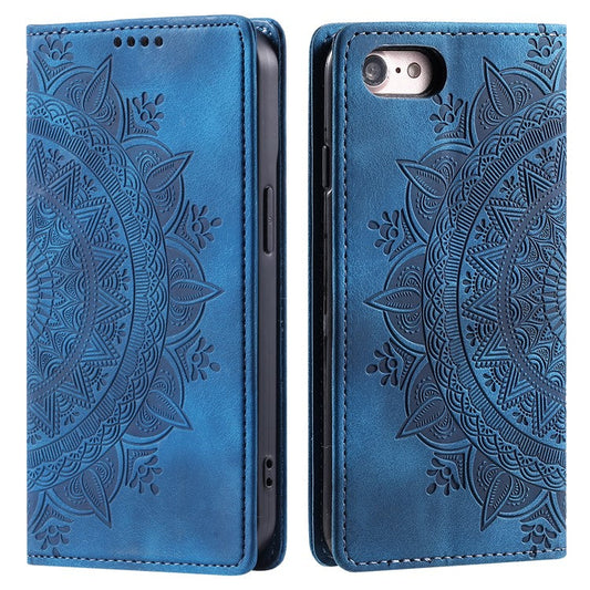 Style-010 For iPhone 16e Case Magnetic Closing Leather Phone Cover Pattern Imprinted - Blue