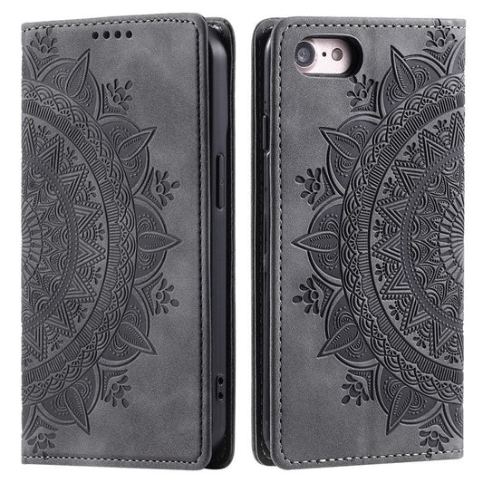 Style-010 For iPhone 16e Case Magnetic Closing Leather Phone Cover Pattern Imprinted - Grey