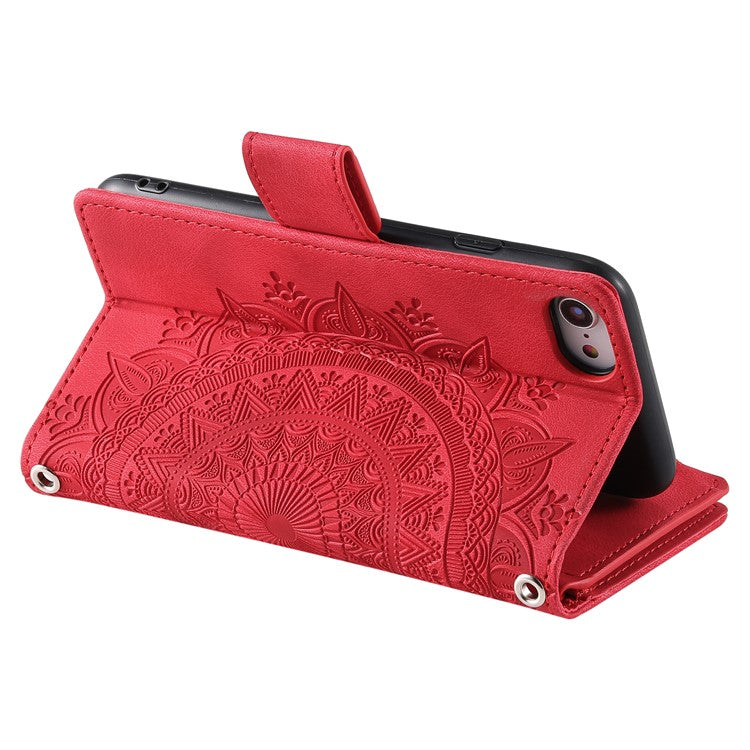 Style 006 For iPhone 16e Wallet Case PU Leather Phone Cover Mandala Flower Pattern - Red