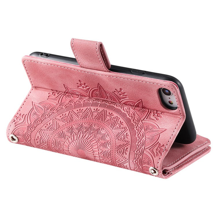 Style 006 For iPhone 16e Wallet Case PU Leather Phone Cover Mandala Flower Pattern - Rose Gold