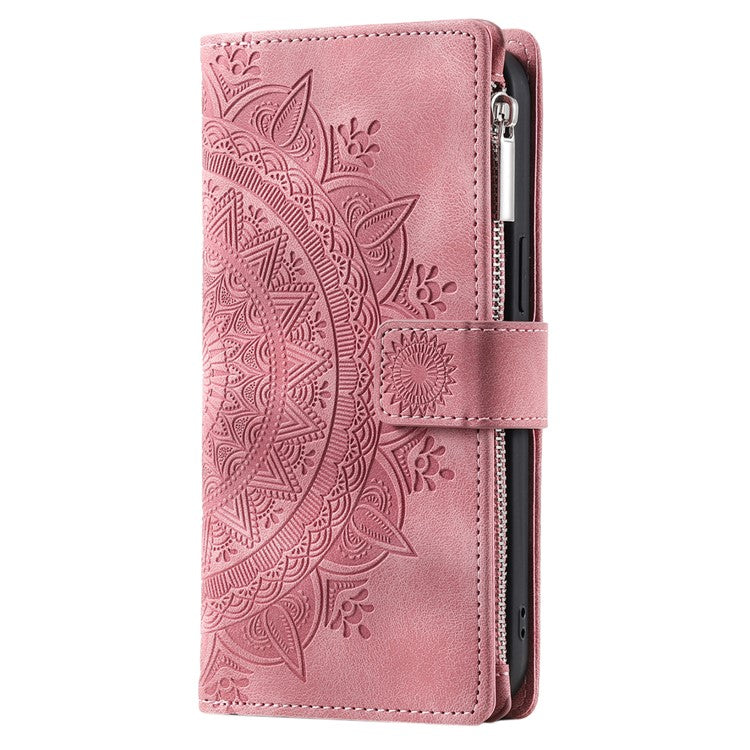 Style 006 For iPhone 16e Wallet Case PU Leather Phone Cover Mandala Flower Pattern - Rose Gold