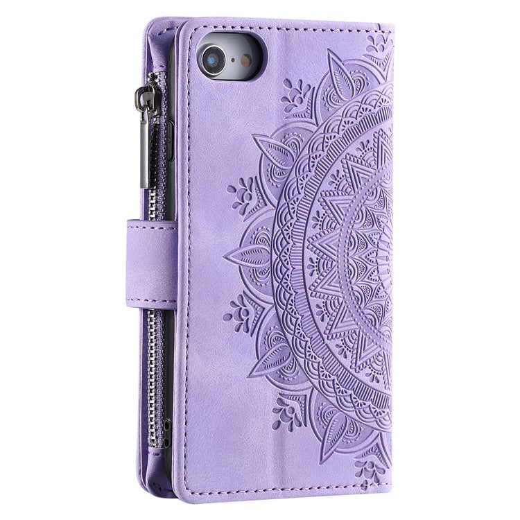 Style 006 For iPhone 16e Wallet Case PU Leather Phone Cover Mandala Flower Pattern - Purple