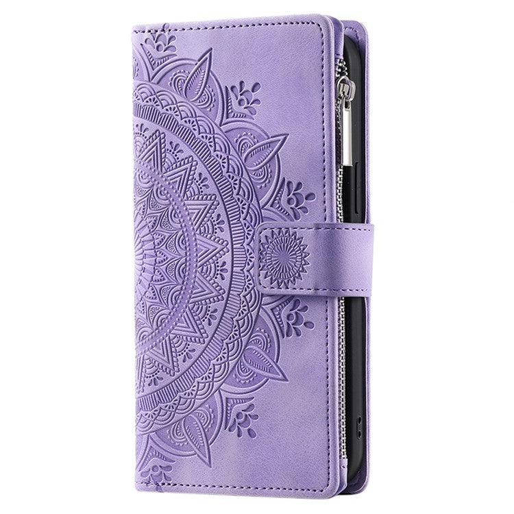 Style 006 For iPhone 16e Wallet Case PU Leather Phone Cover Mandala Flower Pattern - Purple
