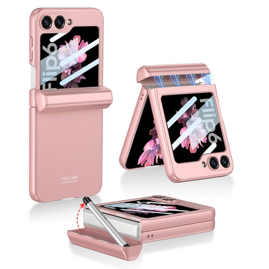 GKK 10803 For Samsung Galaxy Z Flip7 FE 5G / Z Flip6 5G Case with Stylus Magnetic Hinge Phone Cover Built In Screen Film - Pink