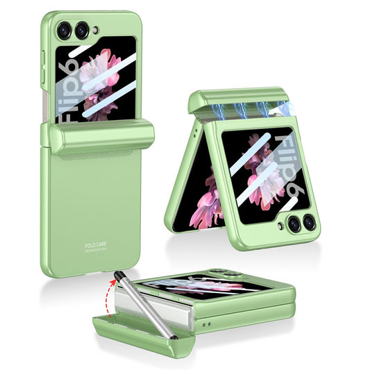GKK 10803 For Samsung Galaxy Z Flip7 FE 5G / Z Flip6 5G Case with Stylus Magnetic Hinge Phone Cover Built In Screen Film - Matcha Green