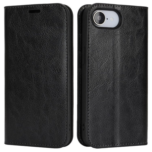 For iPhone 16e Case Crazy Horse Texture Split Leather Wallet Phone Cover - Black