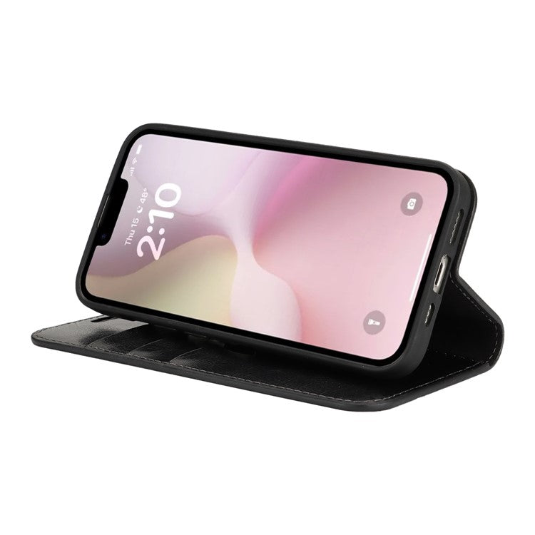 For iPhone 16e Case Crazy Horse Texture Split Leather Wallet Phone Cover - Black