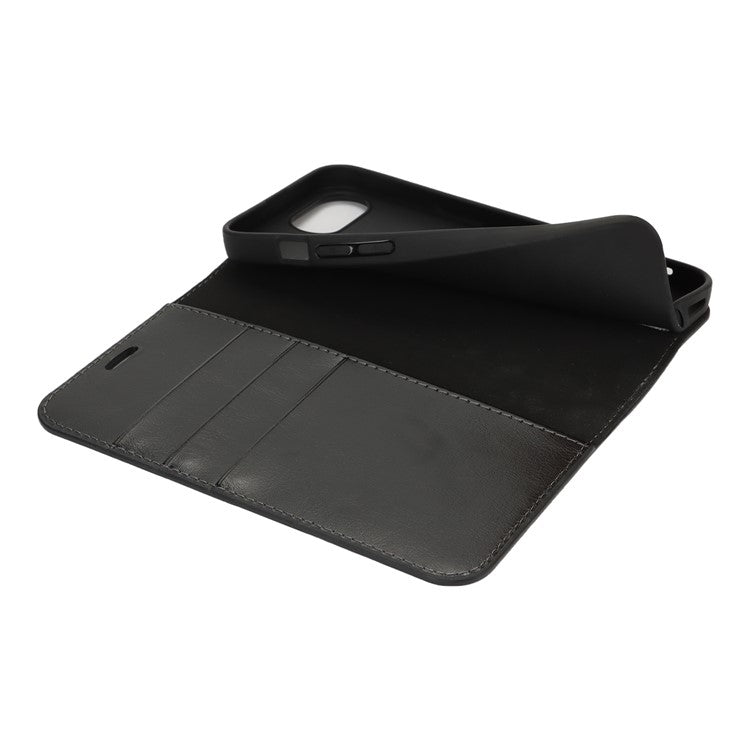 For iPhone 16e Case Crazy Horse Texture Split Leather Wallet Phone Cover - Black