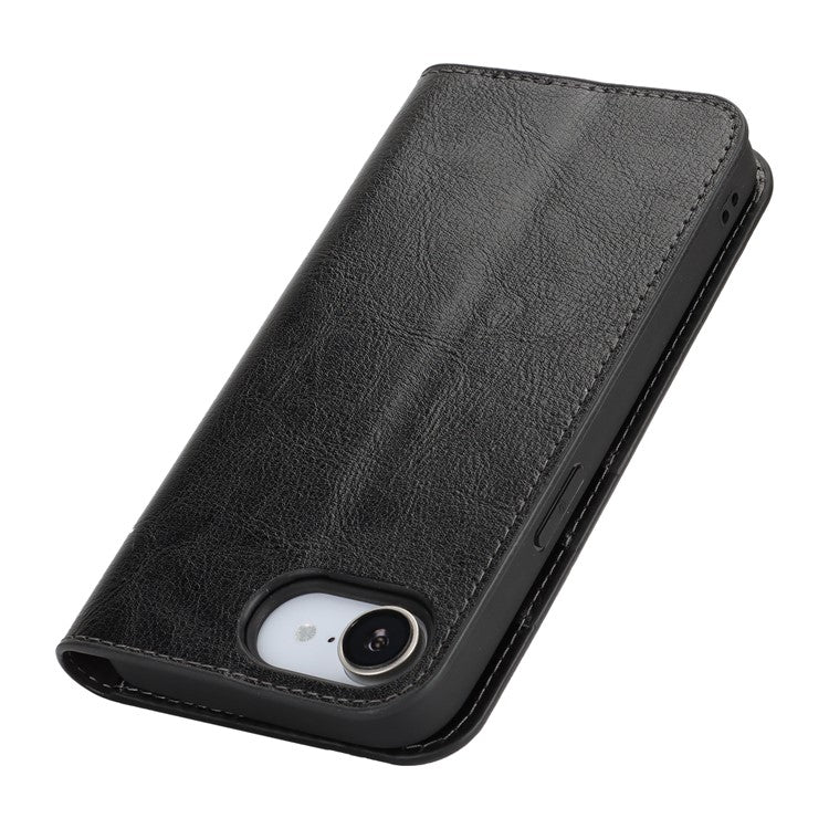 For iPhone 16e Case Crazy Horse Texture Split Leather Wallet Phone Cover - Black