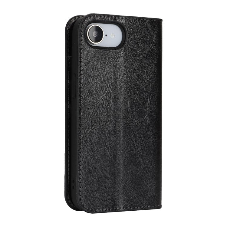 For iPhone 16e Case Crazy Horse Texture Split Leather Wallet Phone Cover - Black