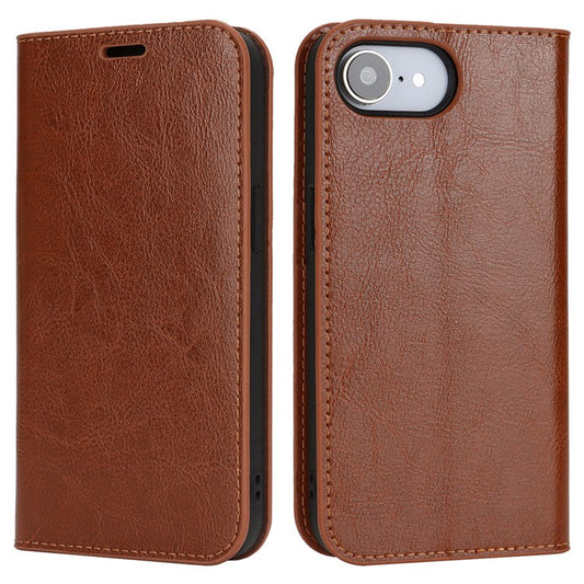 For iPhone 16e Case Crazy Horse Texture Split Leather Wallet Phone Cover - Light Brown