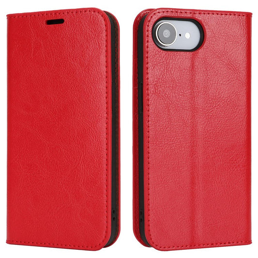 For iPhone 16e Case Crazy Horse Texture Split Leather Wallet Phone Cover - Red