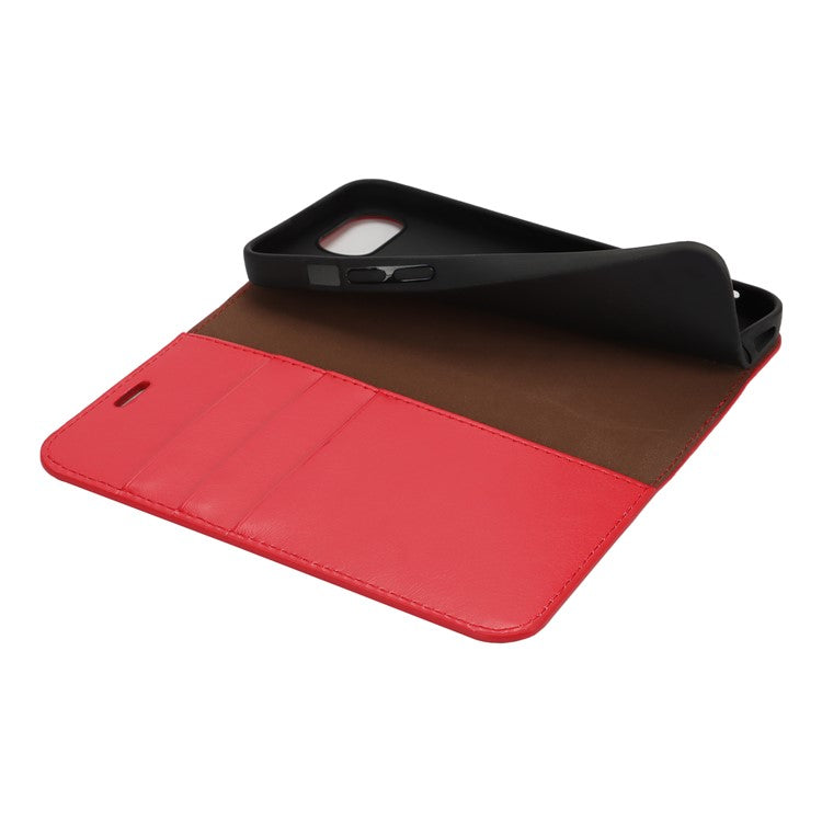 For iPhone 16e Case Crazy Horse Texture Split Leather Wallet Phone Cover - Red