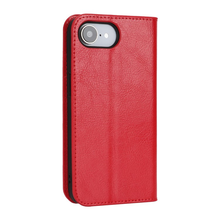 For iPhone 16e Case Crazy Horse Texture Split Leather Wallet Phone Cover - Red