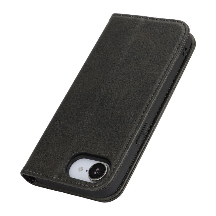 For iPhone 16e Case PU Leather Calf Textured Magnetic Closing Smart Phone Cover - Black