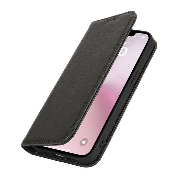For iPhone 16e Case PU Leather Calf Textured Magnetic Closing Smart Phone Cover - Black