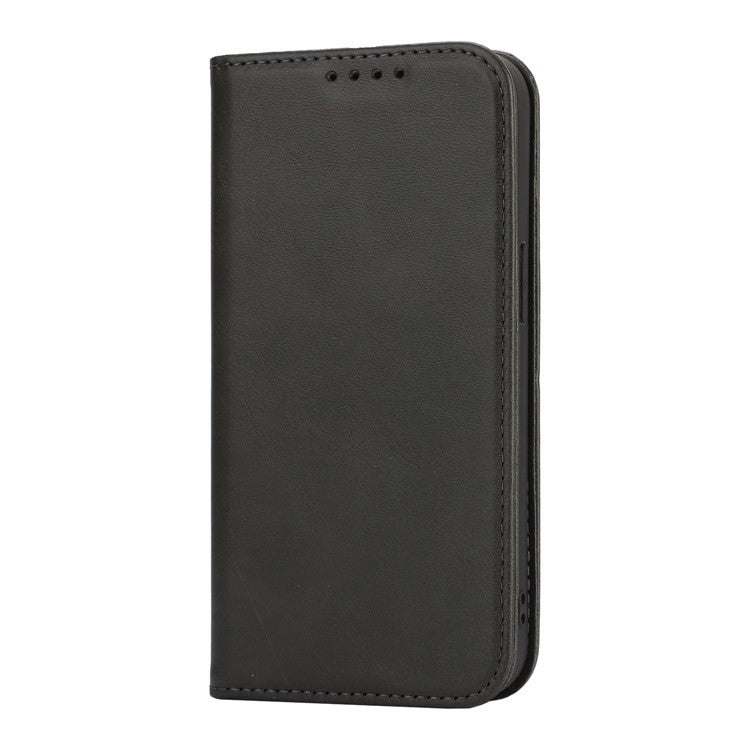 For iPhone 16e Case PU Leather Calf Textured Magnetic Closing Smart Phone Cover - Black