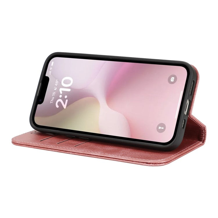 For iPhone 16e Case PU Leather Calf Textured Magnetic Closing Smart Phone Cover - Rose Gold