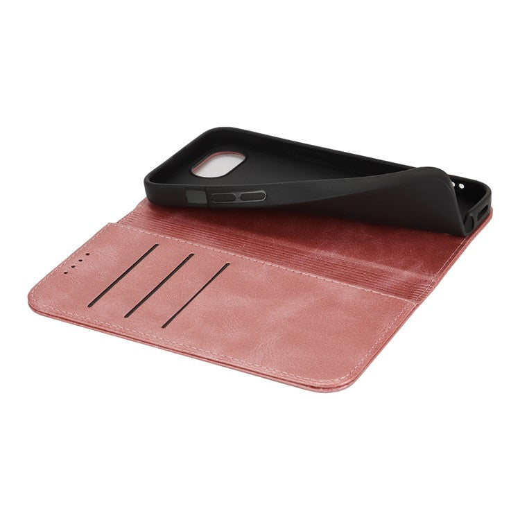 For iPhone 16e Case PU Leather Calf Textured Magnetic Closing Smart Phone Cover - Rose Gold