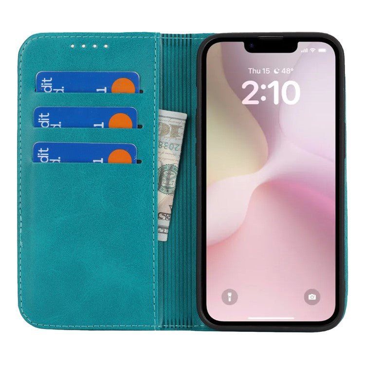 For iPhone 16e Case PU Leather Calf Textured Magnetic Closing Smart Phone Cover - Sky Blue