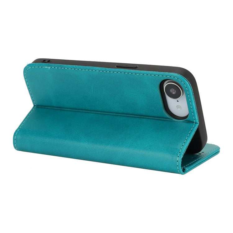 For iPhone 16e Case PU Leather Calf Textured Magnetic Closing Smart Phone Cover - Sky Blue
