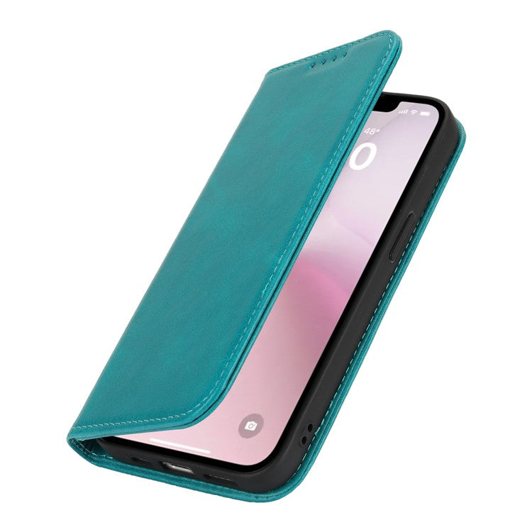 For iPhone 16e Case PU Leather Calf Textured Magnetic Closing Smart Phone Cover - Sky Blue