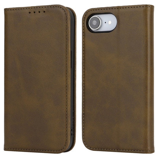 For iPhone 16e Case PU Leather Calf Textured Magnetic Closing Smart Phone Cover - Dark Green