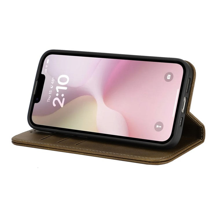 For iPhone 16e Case PU Leather Calf Textured Magnetic Closing Smart Phone Cover - Dark Green