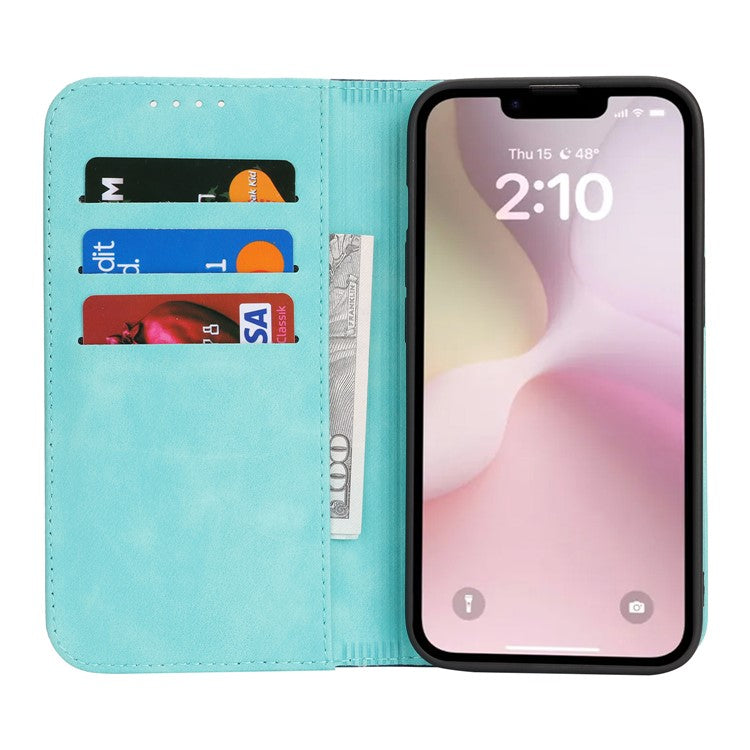 For iPhone 16e Case Calf Texture 3 Card Slots Color Splicing Leather Phone Cover - Light Blue + Dark Blue