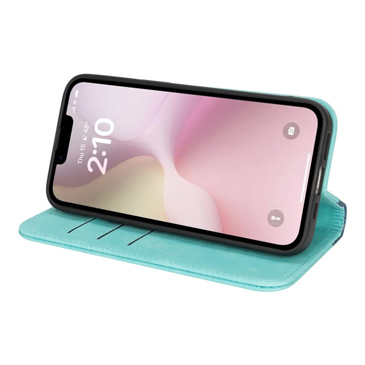 For iPhone 16e Case Calf Texture 3 Card Slots Color Splicing Leather Phone Cover - Light Blue + Dark Blue