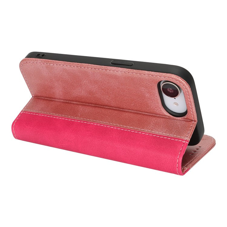 For iPhone 16e Case Calf Texture 3 Card Slots Color Splicing Leather Phone Cover - Rose Gold + Rose