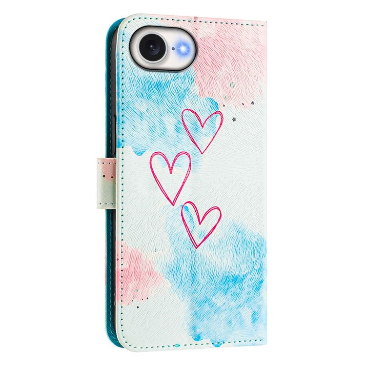 ENKAY Hat-Prince For iPhone 16e Leather Case Pattern Printing Card Slot Stand Phone Cover with Lanyard - Love Heart