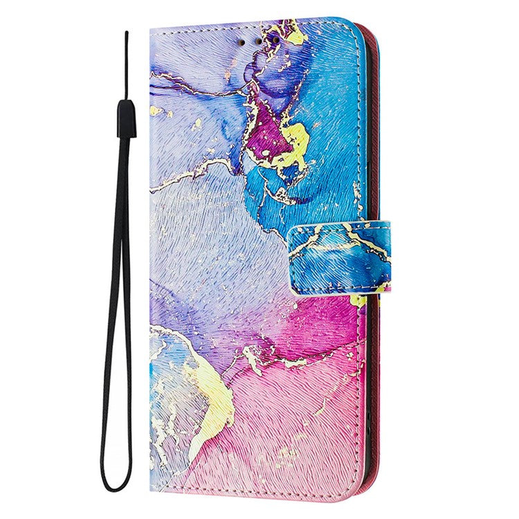 ENKAY Hat-Prince For iPhone 16e Leather Case Pattern Printing Card Slot Stand Phone Cover with Lanyard - Pink Marble