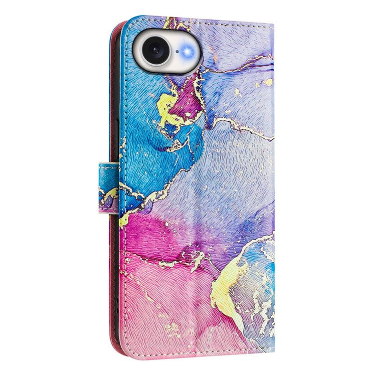 ENKAY Hat-Prince For iPhone 16e Leather Case Pattern Printing Card Slot Stand Phone Cover with Lanyard - Pink Marble