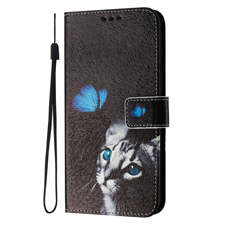 ENKAY Hat-Prince For iPhone 16e Leather Case Pattern Printing Card Slot Stand Phone Cover with Lanyard - Cat