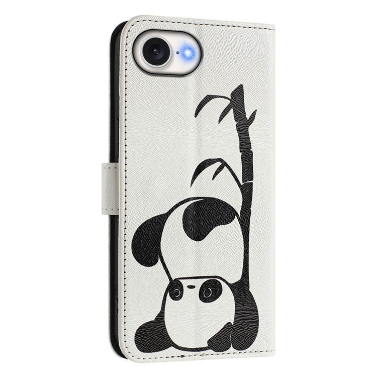 ENKAY Hat-Prince For iPhone 16e Leather Case Pattern Printing Card Slot Stand Phone Cover with Lanyard - Panda