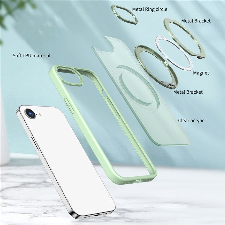 For iPhone 16e Case Compatible with MagSafe TPU + Acrylic Kickstand Phone Cover - Green