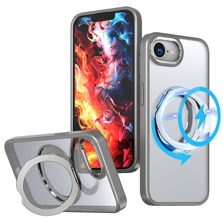 For iPhone 16e Case Compatible with MagSafe TPU + Acrylic Kickstand Phone Cover - Titanium Grey