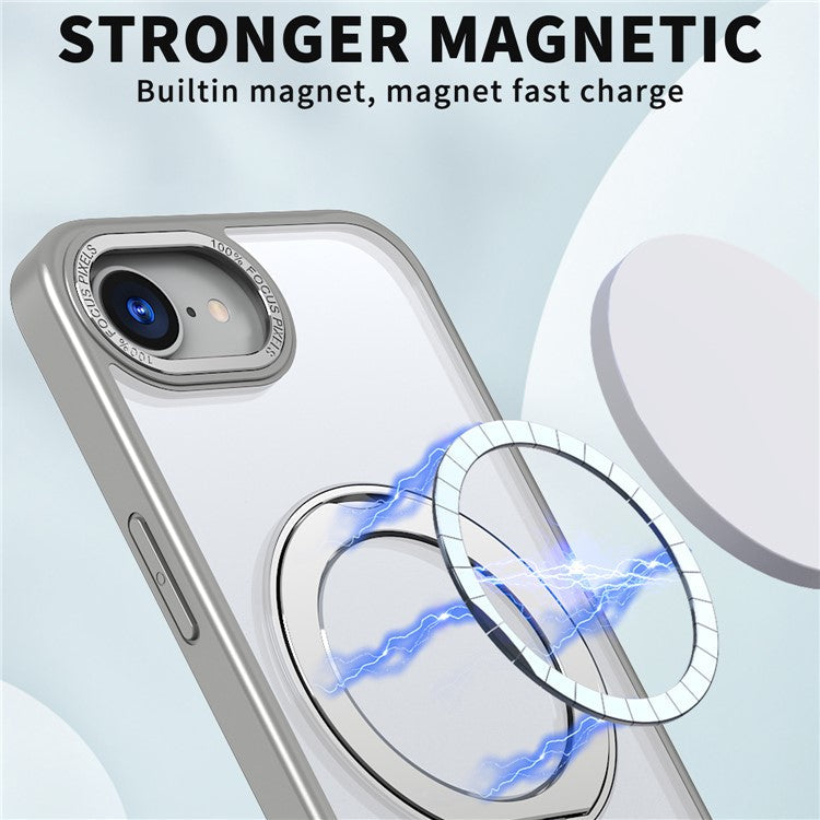 For iPhone 16e Case Compatible with MagSafe TPU + Acrylic Kickstand Phone Cover - Titanium Grey