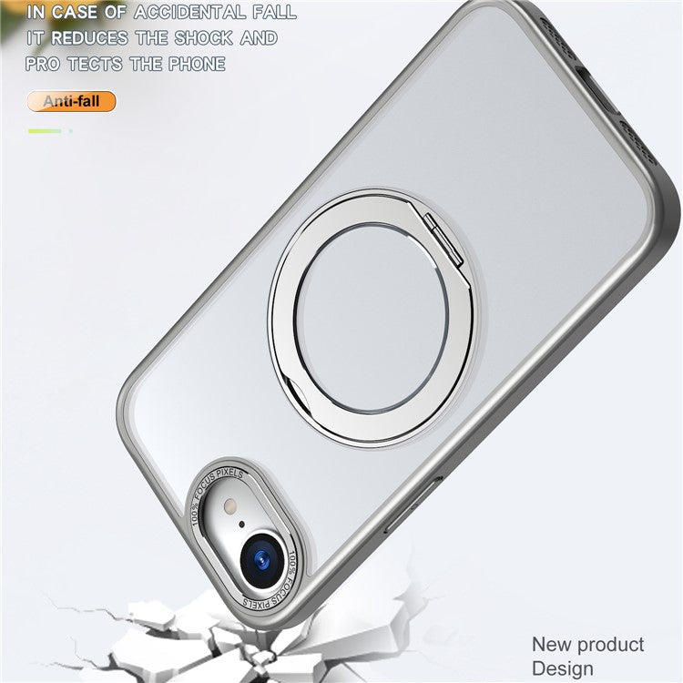 For iPhone 16e Case Compatible with MagSafe TPU + Acrylic Kickstand Phone Cover - Titanium Grey