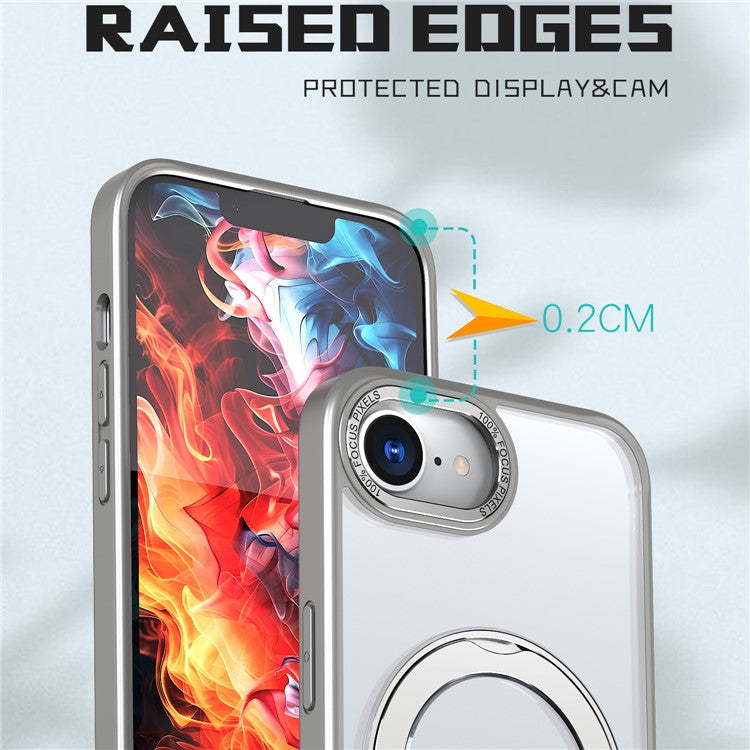 For iPhone 16e Case Compatible with MagSafe TPU + Acrylic Kickstand Phone Cover - Titanium Grey