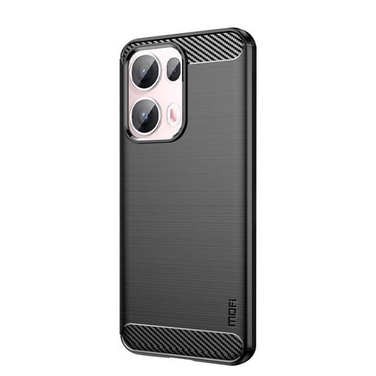 For Oppo Reno13 Pro 5G Back Cover MOFI Brushed Texture Carbon Fiber Soft TPU Case - Black