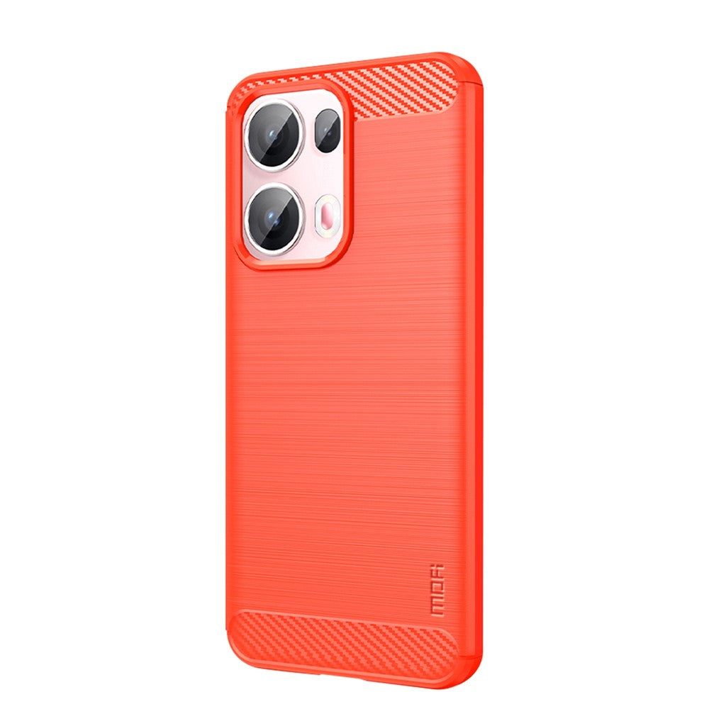 For Oppo Reno13 Pro 5G Back Cover MOFI Brushed Texture Carbon Fiber Soft TPU Case - Red