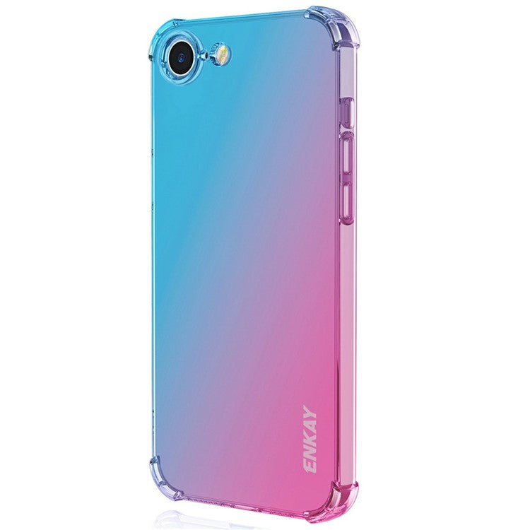 ENKAY For iPhone 16e Case Gradient Series Thickened Four Corner Anti-Drop TPU Phone Cover - Blue  /  Pink
