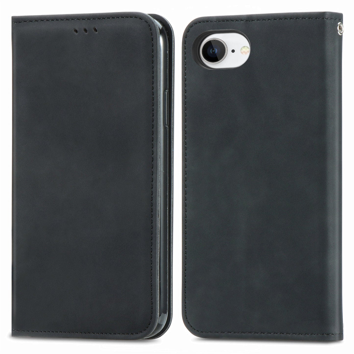 For iPhone 16e Leather Case with Card Holder Magnetic Absorption Phone Cover - Black