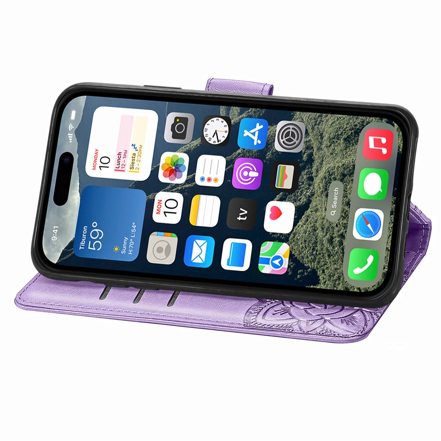 For iPhone 16e Case with Strap Butterfly Pattern PU Leather Wallet Phone Cover - Light Purple