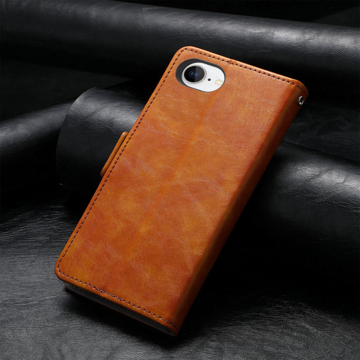 For iPhone 16e Case CASENEO 002 Series RFID Blocking Leather Wallet Stand Phone Cover - Khaki