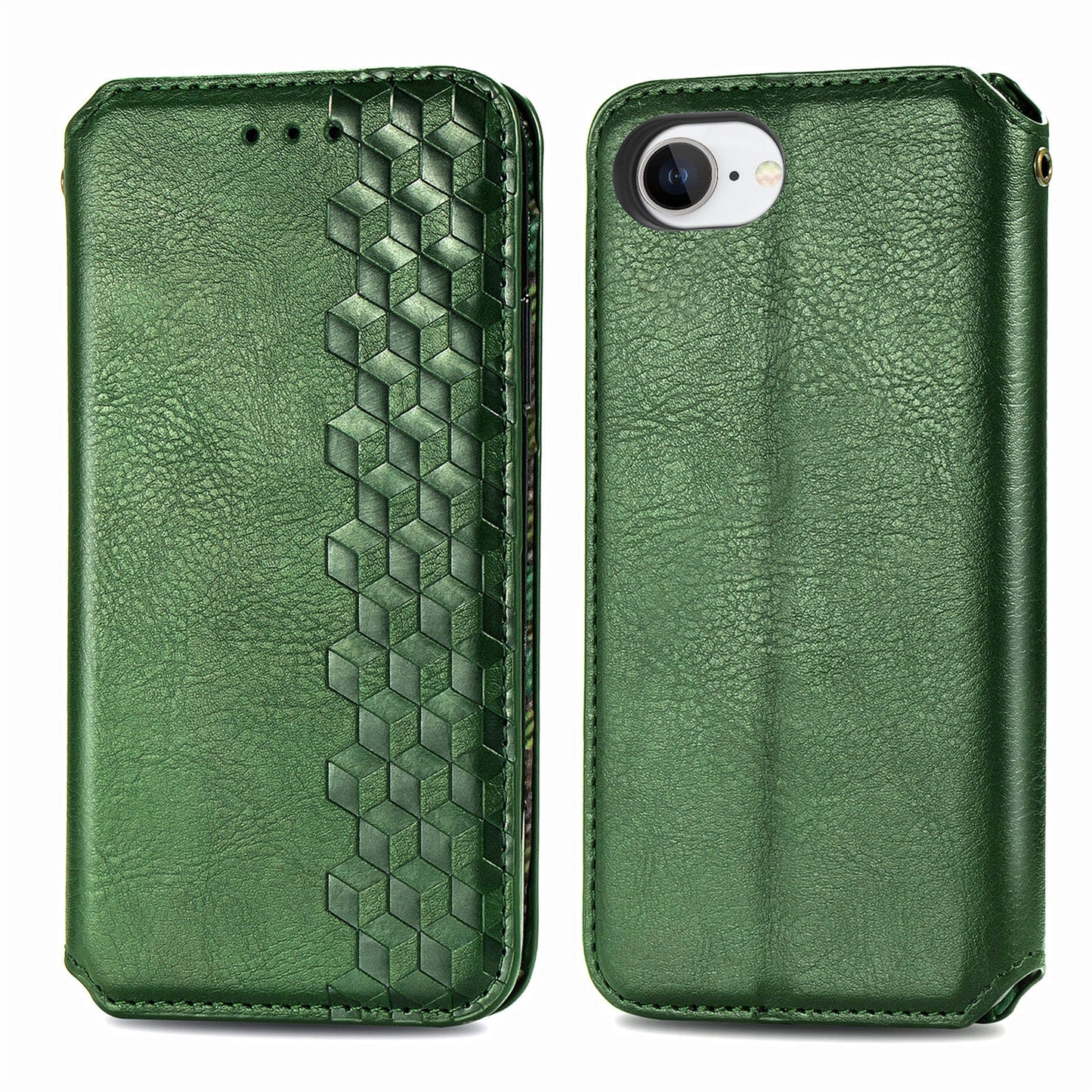For iPhone 16e PU Leather Case Rhombus Imprint Wallet Stand Phone Cover - Green