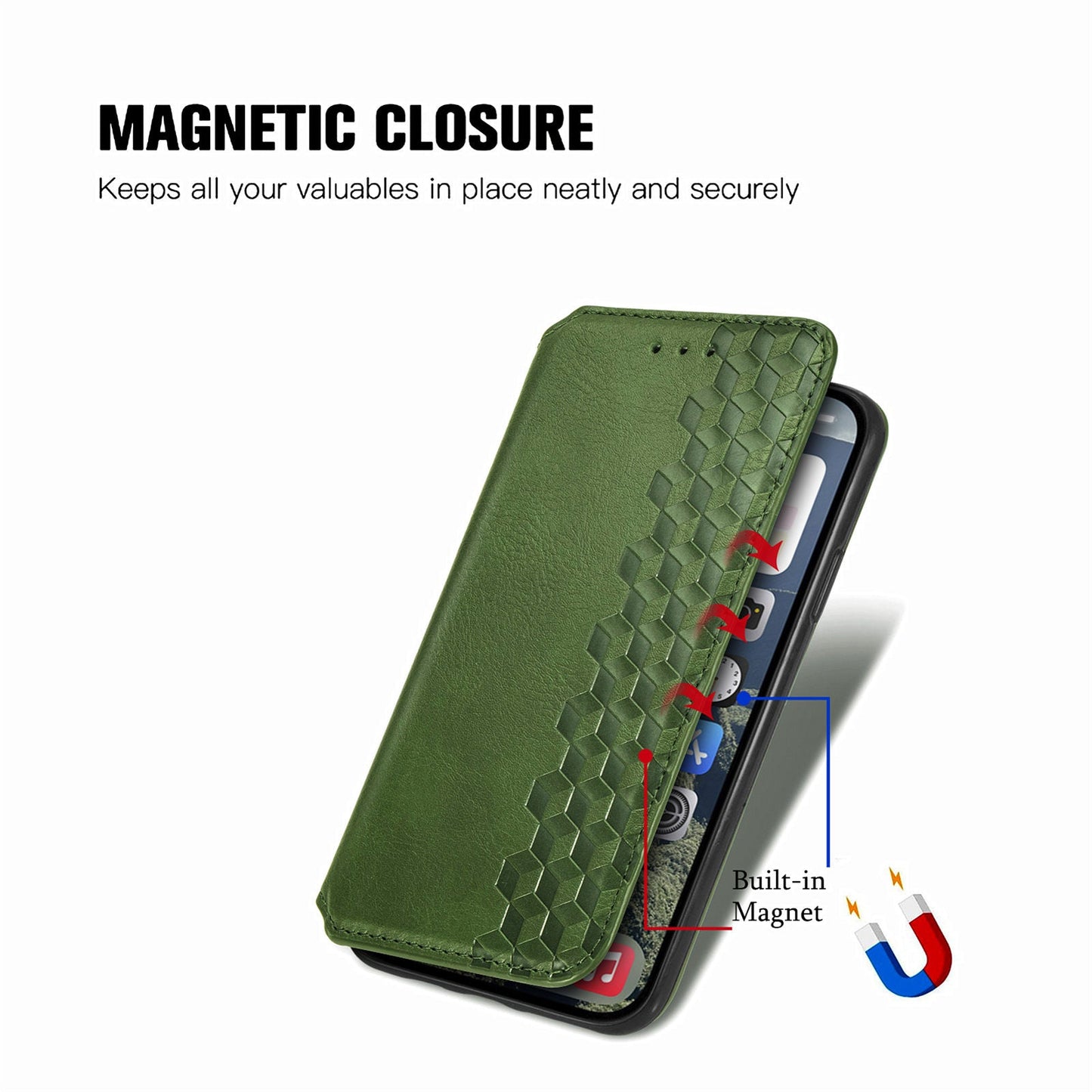 For iPhone 16e PU Leather Case Rhombus Imprint Wallet Stand Phone Cover - Green