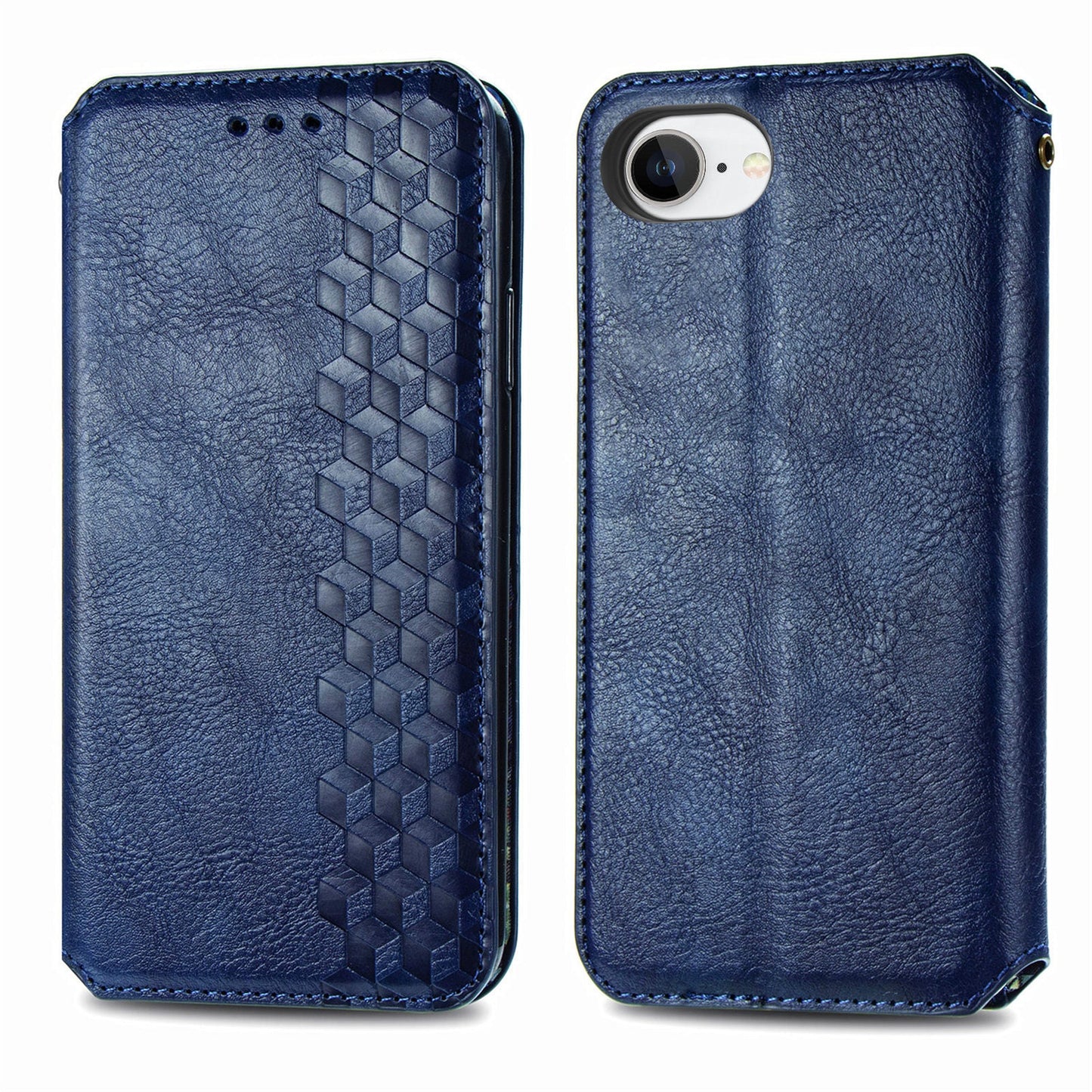 For iPhone 16e PU Leather Case Rhombus Imprint Wallet Stand Phone Cover - Blue